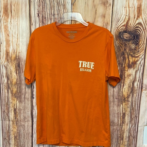 True Religion Men's Bold Orange Short Sleeve Tee Size Medium - Picture 1 of 5